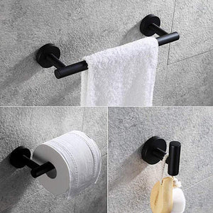 Planet Gates Matte Black 3-Piece Bathroom Accessories Set Stainless Steel Wall Mount - Includes 12" Towel Bar, Toilet Paper Holder, Robe Hook