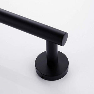 Planet Gates Matte Black 3-Piece Bathroom Accessories Set Stainless Steel Wall Mount - Includes 12" Towel Bar, Toilet Paper Holder, Robe Hook