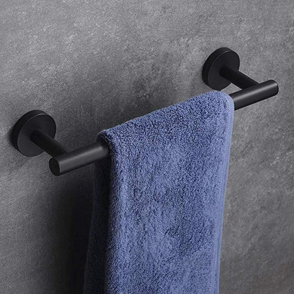 Planet Gates Matte Black 3-Piece Bathroom Accessories Set Stainless Steel Wall Mount - Includes 12" Towel Bar, Toilet Paper Holder, Robe Hook