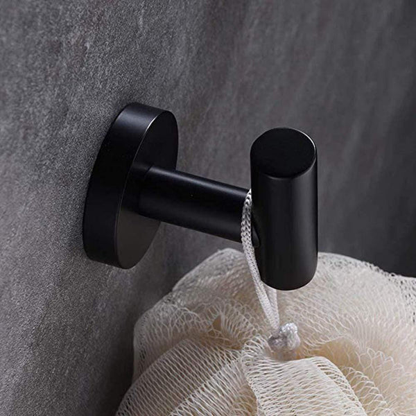 Planet Gates Matte Black 3-Piece Bathroom Accessories Set Stainless Steel Wall Mount - Includes 12" Towel Bar, Toilet Paper Holder, Robe Hook