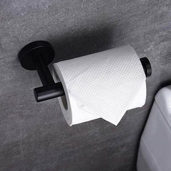 Planet Gates Matte Black 3-Piece Bathroom Accessories Set Stainless Steel Wall Mount - Includes 12" Towel Bar, Toilet Paper Holder, Robe Hook