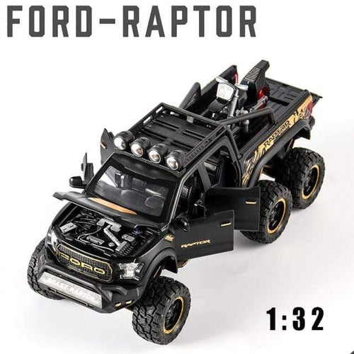 Planet Gates Matte black Diecast 1:24 Alloy Car Model Ford F150 Beast Raptor Off-Road Big Size Wheel Metal Vehicle Pull Back Gifts for Children Boys Toys