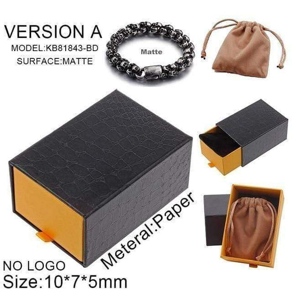 Planet Gates Matte with box / 18.5cm 22.5cm Long Skull Bracelets For Men Stainless Steel Shiny Skull Charm Link Chain Brecelets Male Gothic Jewelry