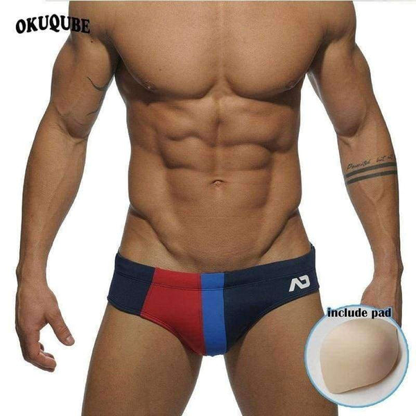 Planet Gates MB-005-BBW / XL Men's Briefs Triangle Trunks Padded Swimming Suit Sexy Low Waist Swimsuit Printed Beach Shorts XXL Swimwear For Men