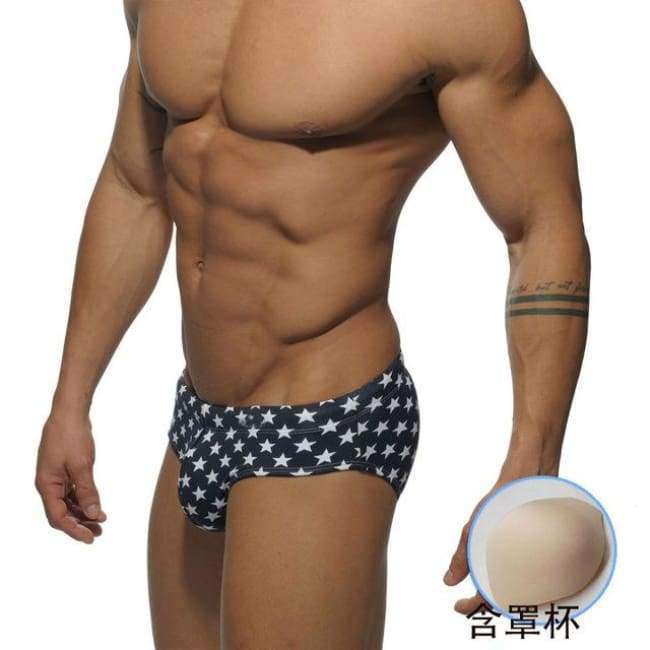 Planet Gates MB-005-BBW / XL Men's Briefs Triangle Trunks Padded Swimming Suit Sexy Low Waist Swimsuit Printed Beach Shorts XXL Swimwear For Men