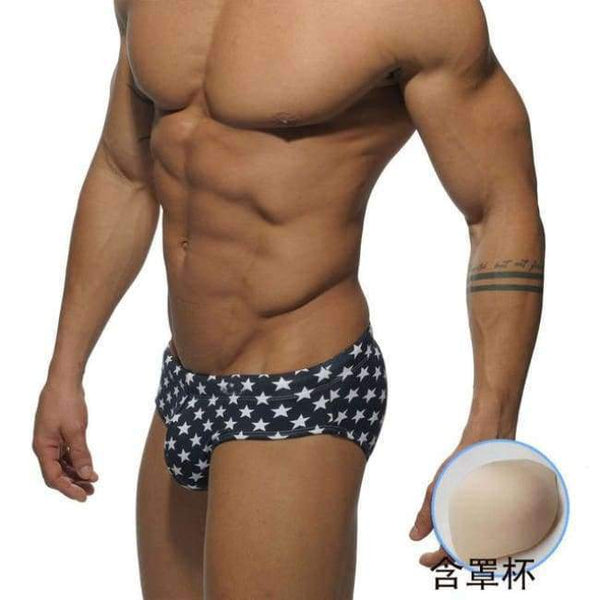 Planet Gates MB-005-S / XL Men's Briefs Triangle Trunks Padded Swimming Suit Sexy Low Waist Swimsuit Printed Beach Shorts XXL Swimwear For Men