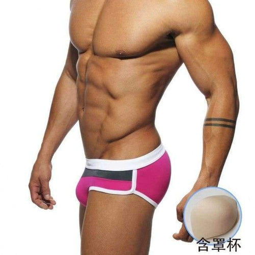 Planet Gates MB-005-WBRP / XL Men's Briefs Triangle Trunks Padded Swimming Suit Sexy Low Waist Swimsuit Printed Beach Shorts XXL Swimwear For Men