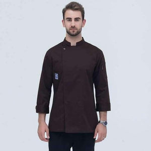 Planet Gates MBrown / L Food Service Long Sleeve Chef Jacket Professional Head Chef Uniform Restaurant Hotel Kitchen Grey Chef Uniform Chef Coat  B-6260
