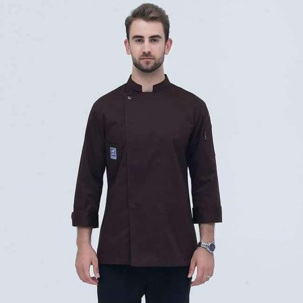 Planet Gates MBrown / L Food Service Long Sleeve Chef Jacket Professional Head Chef Uniform Restaurant Hotel Kitchen Grey Chef Uniform Chef Coat  B-6260