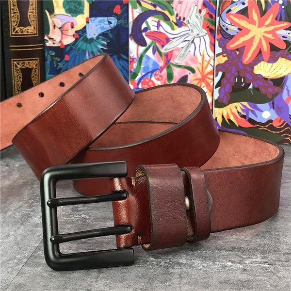 Wide 4.2CM Luxury Thick Genuine Leather Men Belt Double Buckle Belt Ceinture  Leather Belt Men Jeans Trouser Belt