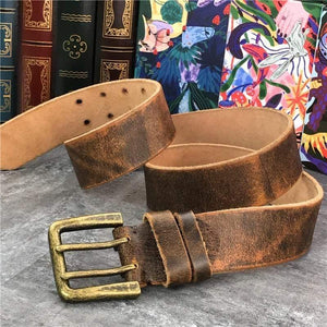 Wide 4.2CM Luxury Thick Genuine Leather Men Belt Double Buckle Belt Ceinture  Leather Belt Men Jeans Trouser Belt