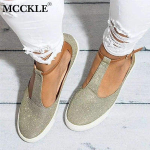 Planet Gates MCCKLE Autumn Women Flats Plus Size Shoes Female T Strap Platform Glitter Fashion Rome Style Buckle Strap Casual Footwear