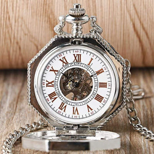 Planet Gates Mechanical Pocket Watch Chain Fashion Silver Octagon Shape Skeleton Carving Men Fob Watches Christmas Gift