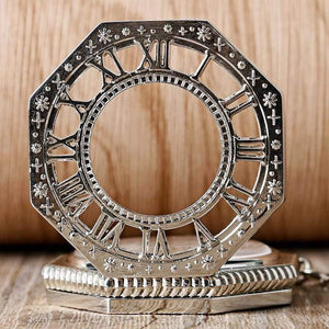 Planet Gates Mechanical Pocket Watch Chain Fashion Silver Octagon Shape Skeleton Carving Men Fob Watches Christmas Gift