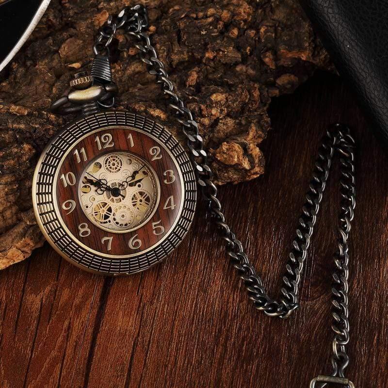 Planet Gates Mechanical Pocket Watch Men Unique Hollow Steampunk Bronze Mechanical Clock Watches Chain
