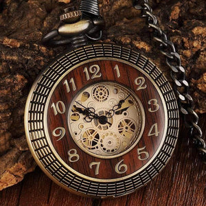 Planet Gates Mechanical Pocket Watch Men Unique Hollow Steampunk Bronze Mechanical Clock Watches Chain