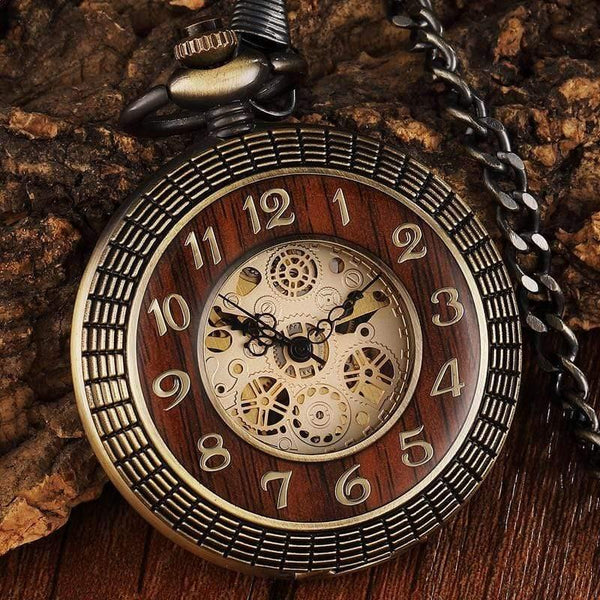 Planet Gates Mechanical Pocket Watch Men Unique Hollow Steampunk Bronze Mechanical Clock Watches Chain