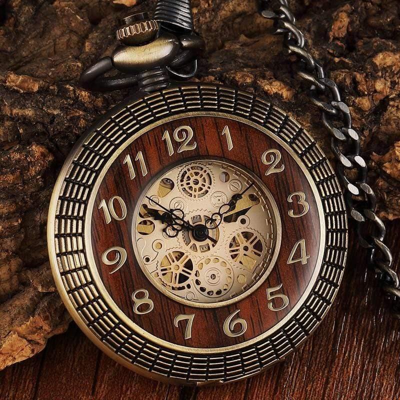 Planet Gates Mechanical Pocket Watch Men Unique Hollow Steampunk Bronze Mechanical Clock Watches Chain