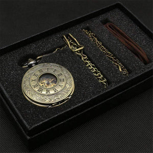Planet Gates Mechanical Pocket Watch Set Luxury Pendant Watch for Men Men with Pocket & Necklace Chain Pouch Bag