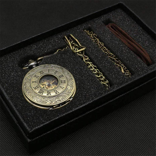 Planet Gates Mechanical Pocket Watch Set Luxury Pendant Watch for Men Men with Pocket & Necklace Chain Pouch Bag