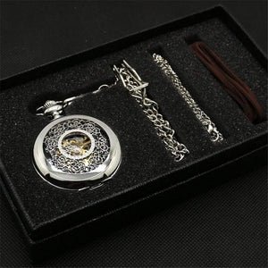 Planet Gates Mechanical Pocket Watch Set Luxury Pendant Watch for Men Men with Pocket & Necklace Chain Pouch Bag
