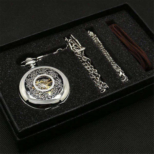 Planet Gates Mechanical Pocket Watch Set Luxury Pendant Watch for Men Men with Pocket & Necklace Chain Pouch Bag