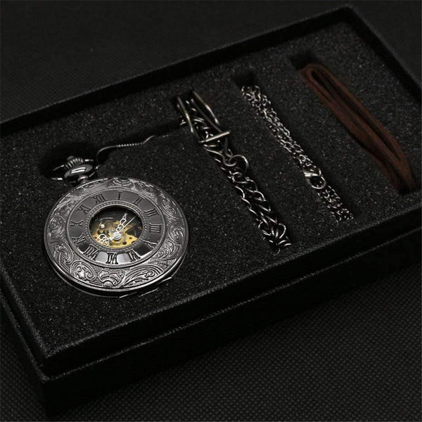 Planet Gates Mechanical Pocket Watch Set Luxury Pendant Watch for Men Men with Pocket & Necklace Chain Pouch Bag