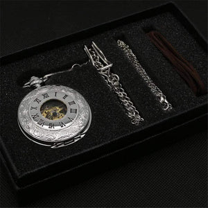 Planet Gates Mechanical Pocket Watch Set Luxury Pendant Watch for Men Men with Pocket & Necklace Chain Pouch Bag