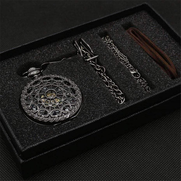 Planet Gates Mechanical Pocket Watch Set Luxury Pendant Watch for Men Men with Pocket & Necklace Chain Pouch Bag