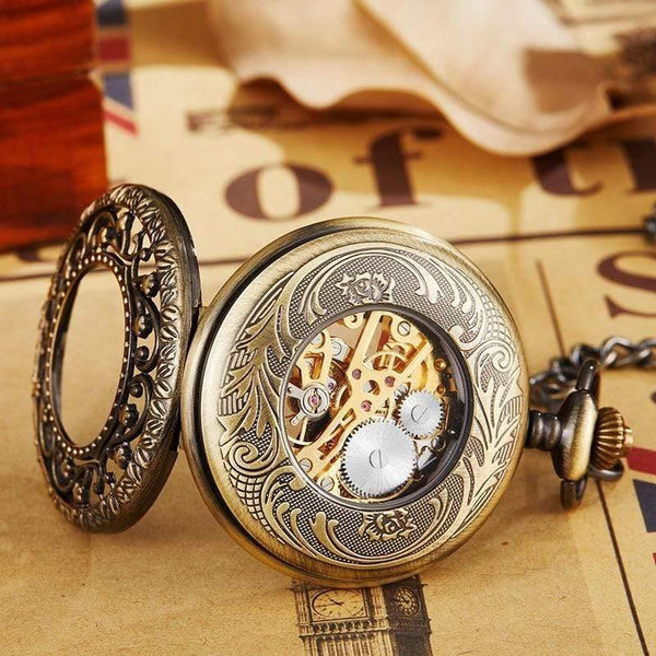 Planet Gates Mechanical Pocket Watch With FOB Chain Gold Stars Skeleton Steampunk Vintage Mens Womens Hand Winding Pocket Watch
