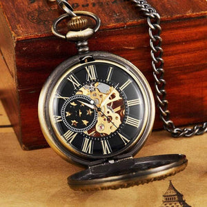 Planet Gates Mechanical Pocket Watch With FOB Chain Gold Stars Skeleton Steampunk Vintage Mens Womens Hand Winding Pocket Watch