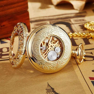 Planet Gates Mechanical Pocket Watch With FOB Chain Gold Stars Skeleton Steampunk Vintage Mens Womens Hand Winding Pocket Watch