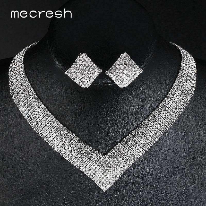 Planet Gates Mecresh Classic Crystal Wedding Jewelry Sets for Women Clear Geometric Rhinestone Necklace Set Bridal Engagement Jewelry MTL475