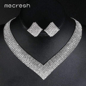 Planet Gates Mecresh Classic Crystal Wedding Jewelry Sets for Women Clear Geometric Rhinestone Necklace Set Bridal Engagement Jewelry MTL475