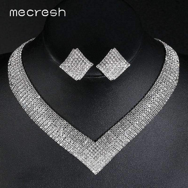 Planet Gates Mecresh Classic Crystal Wedding Jewelry Sets for Women Clear Geometric Rhinestone Necklace Set Bridal Engagement Jewelry MTL475