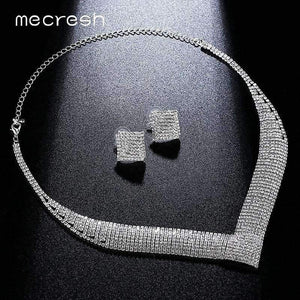 Planet Gates Mecresh Classic Crystal Wedding Jewelry Sets for Women Clear Geometric Rhinestone Necklace Set Bridal Engagement Jewelry MTL475