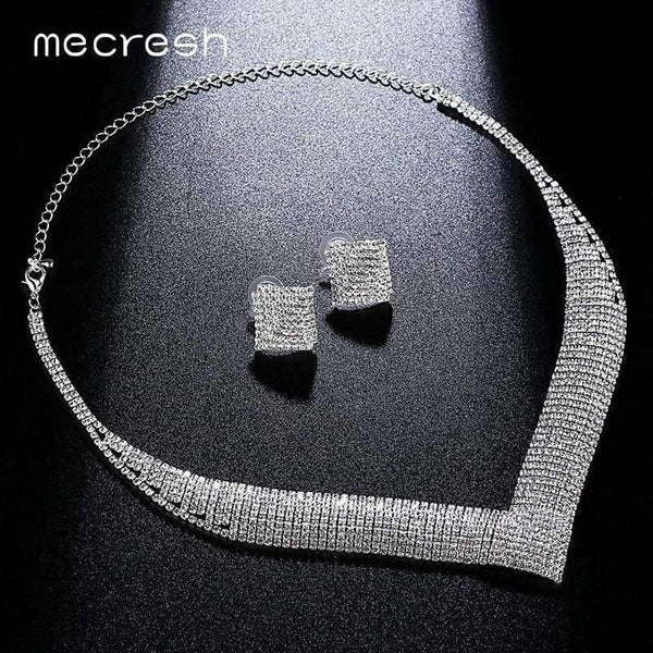Planet Gates Mecresh Classic Crystal Wedding Jewelry Sets for Women Clear Geometric Rhinestone Necklace Set Bridal Engagement Jewelry MTL475