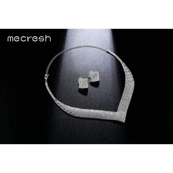 Planet Gates Mecresh Classic Crystal Wedding Jewelry Sets for Women Clear Geometric Rhinestone Necklace Set Bridal Engagement Jewelry MTL475