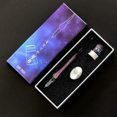 Planet Gates Medium set3 Creative Starry sky Glass Pen Gold Powder ink Pen Glass Dip Pen For Writing Fountain pen set