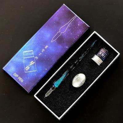 Planet Gates Medium set4 Creative Starry sky Glass Pen Gold Powder ink Pen Glass Dip Pen For Writing Fountain pen set