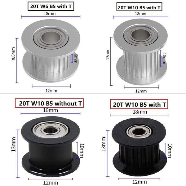 Planet Gates MEGA 20PCS GT2 Idler Pulley 20 Teeth 16 Teeth Bore 3mm 5mm with bearings 3D Printer Parts for 2GT Timing Belt Width 6mm 10mm