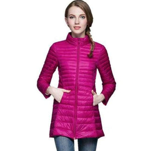 Planet Gates mei hong / S Women's Long Coat Winter New White Duck Down 90%, Size S- 4XL Slim and Elegant Female Ultra-lightweight Down Jacket