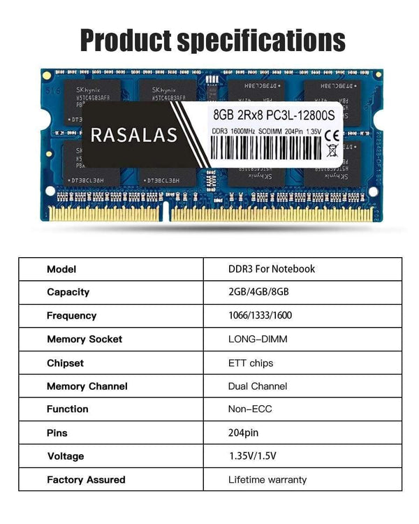 Planet Gates Memory Ram DDR3 8GB 4GB 8500 10600 12800 SO-DIMM 1.35V 1.5 V Notebook 204Pin Laptop Oперативная Nамять