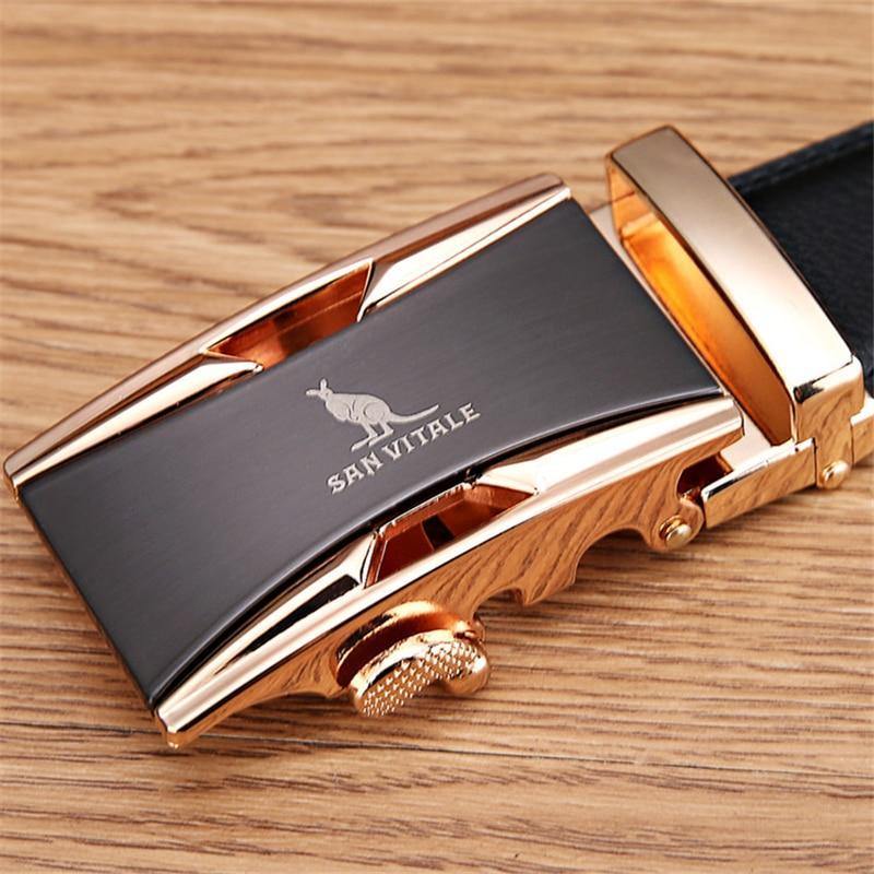 Planet Gates Men 100% Good Quality Cowskin Genuine Luxury Leather Men's Belts for Men,Strap Male Metal Automatic Buckle