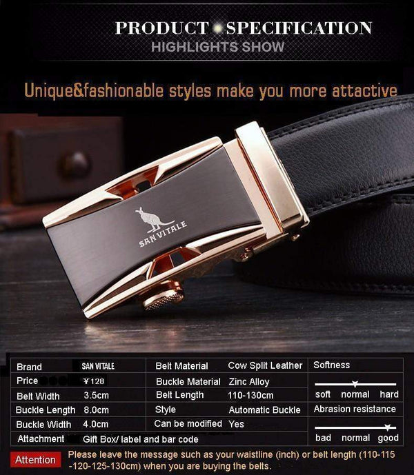 Planet Gates Men 100% Good Quality Cowskin Genuine Luxury Leather Men's Belts for Men,Strap Male Metal Automatic Buckle