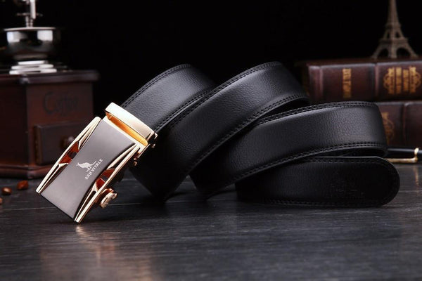 Planet Gates Men 100% Good Quality Cowskin Genuine Luxury Leather Men's Belts for Men,Strap Male Metal Automatic Buckle
