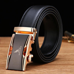 Planet Gates Men 100% Good Quality Cowskin Genuine Luxury Leather Men's Belts for Men,Strap Male Metal Automatic Buckle