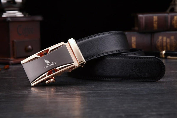 Planet Gates Men 100% Good Quality Cowskin Genuine Luxury Leather Men's Belts for Men,Strap Male Metal Automatic Buckle