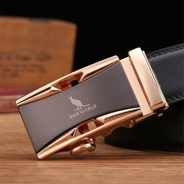 Planet Gates Men 100% Good Quality Cowskin Genuine Luxury Leather Men's Belts for Men,Strap Male Metal Automatic Buckle