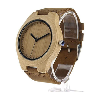 Planet Gates men 45mm Simplicity Lovers' Wooden Watches Handmade Bamboo Quartz Watch with Leather Strap for Men Women as Gift Item